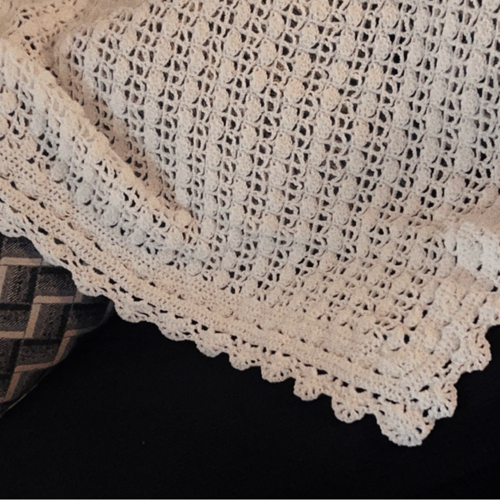 Handmade Crochet Vintage Afghan in Ivory